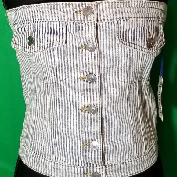 New Love Denim Stipe Tube Top Women Large Western Rodeo Cowgirl Stagecoach NWT - Picture 5 of 8